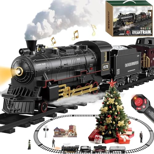 Train Electrique Noel, Train de Noël Autour du Sapin de Noëls, Trains Jouet pour Adulte avec Sons, Cadeau Trains de Electrique pour Sapin Adulte