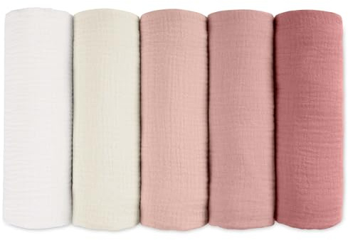 Soarwg Kids Spucktücher Baby Musselin, 5er-Pack, 60x60cm | Blaue Dino-Welt Design. Weiche Baumwoll-Musselin, 5er. Spucktuch, Stilldecke. Waschbar. Oeko-Tex.