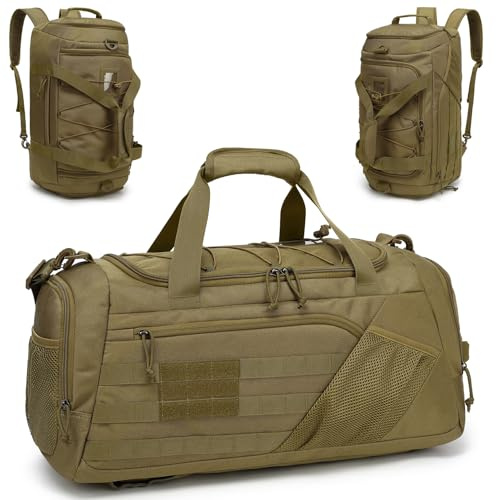 TONRUYN Taktische Sporttasche Herren 45L Sport-Reisetasche Rucksack mit Schuhfach Nassfach Mittelgroß Trainingstasche Damen für Militär, Reisen, Fitness, Braun