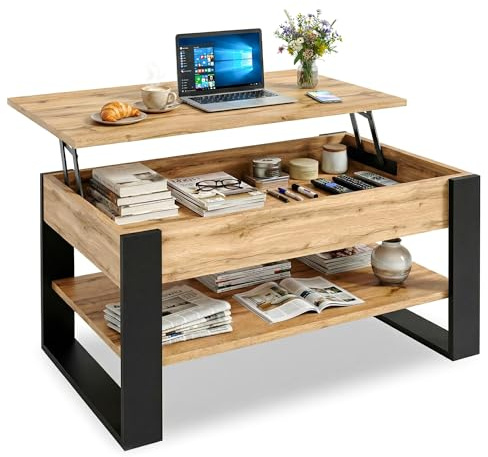 CraftPAK Couchtisch höhenverstellbar mit Stauraum - Couchtische - Wohnzimmertisch klappbar - höhenverstellbarer Coffee Table - Wohnzimmer Tisch Holz Braun