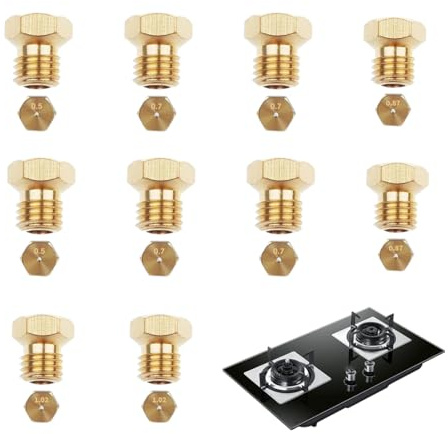 Kit de 10 Ugelli Universali 6MB GPL per Bombole, Ugelli per Cucine a Gas Bombola, Misure Differenti (0.5/0.7/0.7/0.87/1.02mm) *2