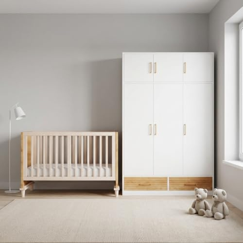 Babyzimmer Set: Kleiderschrank + Gitterbett, Naturholz Komplett-Set