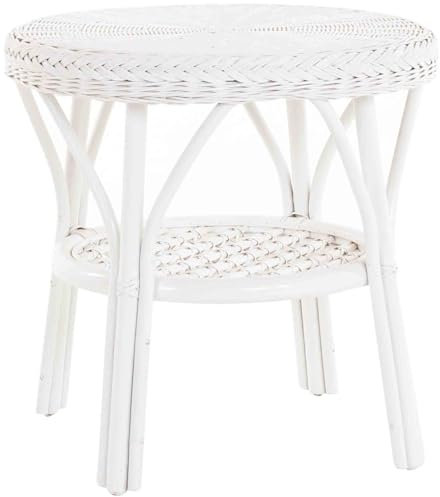 Korb-Outlet Rattan-Tisch/Beistelltisch Rund/Couchtisch Rattantisch Ablage (Weiss)