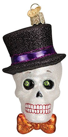 Old World Christmas Top Hat Skeleton Glass Blown Ornament for Christmas Tree, Handcrafted Holiday Decoration, Halloween Collection