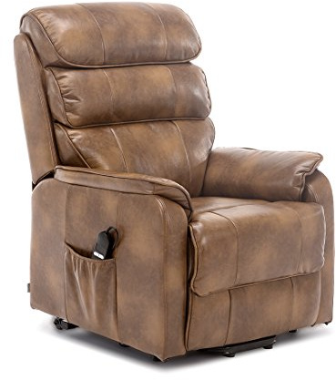 More4Homes BUCKINGHAM ELECTRIC RISE RECLINER LEATHER AIR RISER SOFA ARMCHAIR LOUNGE CHAIR (Tan)