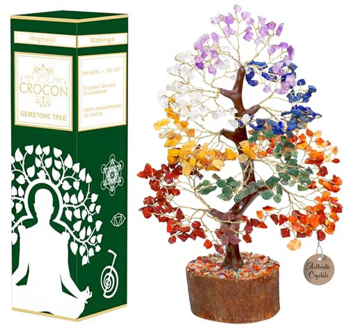 Bonsaï d'arbre de guérison en Pierres précieuses Naturelles Sept Chakras pour Cristal Reiki, équilibre de guérison, Bonne Chance, décoration de méditation spirituelle, Cadeau, Taille 25,4 à 30,5 cm