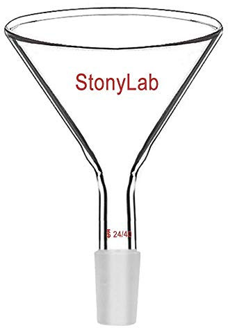 StonyLab Embudo de Vidrio de Tallo Corto en Polvo Glass Funnel con 100 mm de Top O.D. y 24/40 Embudo de Filtro de Junta Interna Embudo de Vidrio