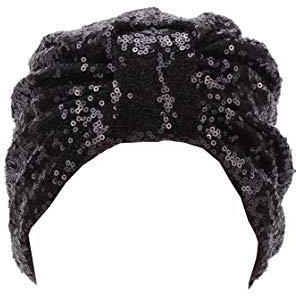 ACVIP Damen Pailletten Kopftuch Kappe Turban Hut Freizeit Krebs Cap Indischer Hut(Schwarz)