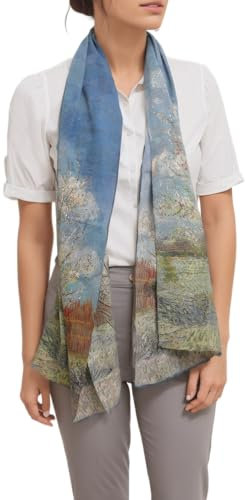 Prettystern Damen 160 cm langer Seiden-Schal Malerei Kunstdrucke - Van Gogh - Pfirsich in der Blüte P912