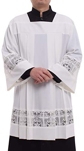 BLESSUME Katholisch Plissee Spitze Cotta Vestment Kirche Gewand (Weiß, XL)