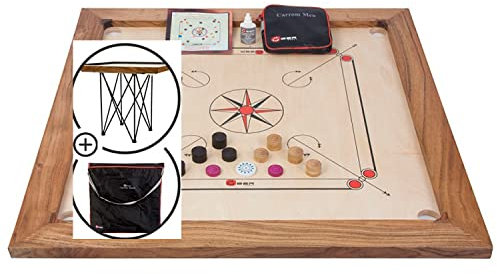Ubergames Professionelles Carrom Brettspiele 12 kg - Top ECO-Hartholz Qualität - Komplettes Set mit Offiziellen Scheiben und Striker (Brettspiel für 2-4 Spieler ab 8 Jahren)