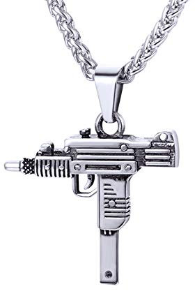 U7 Sturmgewehr Mini Uzi Anhänger Halskette Edelstahl Coole Armee Gewehr Form 60cm/3mm Weizenkette Männer Jungen Hip Hop Modeschmuck für Geburtstag