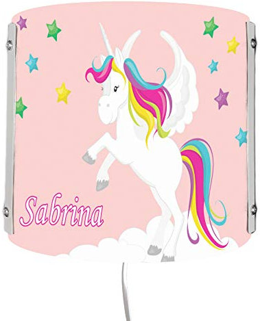 CreaDesign WA-1034-02, Einhorn rosa, Kinderzimmer Wandlampe personalisiert mit Namen, Nachtlicht/Schlummerlicht für Steckdose, E14, 22 x 22,5 x 8,5 cm