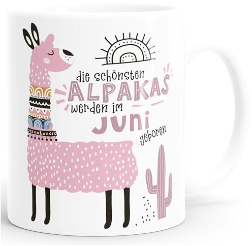 SpecialMe® Kaffee-Tasse Die Schönsten Alpakas werden im Januar-Dezember geboren anpassbares Motiv Geburtsmonat individuelle Geburtstags-Geschenke Lama Weiss Keramik-Tasse