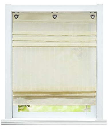 ESLIR Raffrollo ohne Bohren Gardinen Küche Raffgardinen mit Ösen Landhaus Ösenrollo Vorhänge Leinen Halbtransparent Beige BxH 100x140cm 1 Stück