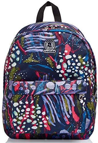 INVICTA BENIN S Abstract Jungle Rucksack aus nachhaltigem Stoff, Geräumige Schultasche für Teenager, Mädchen und Jungen, für Schule, Gymnasium, Sport & Freizeit, mit Laptopfach , blau
