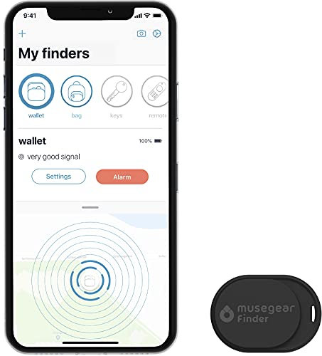 Musegear Schlüsselfinder mini mit Bluetooth App I Keyfinder laut für Handy in schwarz I Für iOS & Android I Schlüssel Finden
