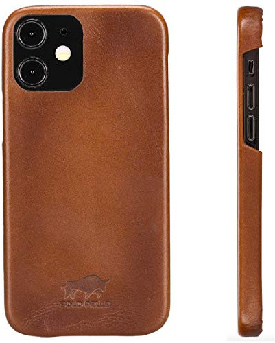 Solo Pelle Lederhülle für das Apple iPhone 12 Mini in 5.4 Zoll Princeton Case Leder Hülle Ledertasche Backcover aus echtem Leder (Cognac Braun Effekt)