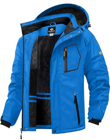 GEMYSE Herren Skijacke Wasserdicht Outdoor Winterjacke Winddicht mit Fleece und Kapuze (Himmelblau,M)