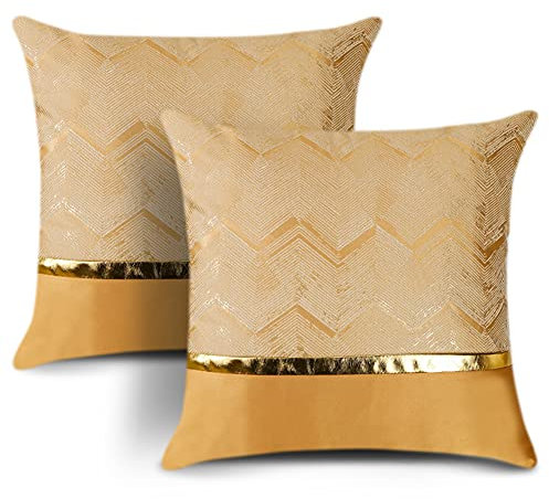 JOTOM Dekorative Kissenbezug Gold Heißpräge Dekokissen Sofakissen Kissenhülle 2er Moderne Weiche Edel Zierkissenbezug für Couch Bett Sofa Stuhl Outdoor Home Decor (Golden, 45x45cm)