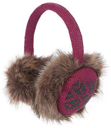 ZLYC Damen Mädchen Winter Druckdessiniert Kariert Ohrenschützer Ohrenwärmer aus Fauxfell (Schneeflocke Himbeere),Einheitsgröße