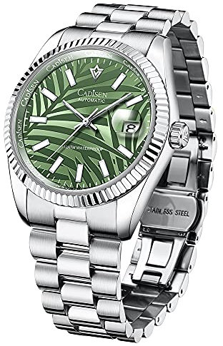 CADISEN Herren-Armbanduhr, automatisch, mechanisch, wasserdicht, MIYOTA 8285 Uhrwerk, Herren-Armbanduhr, Grün, 40MM, Mechanisch