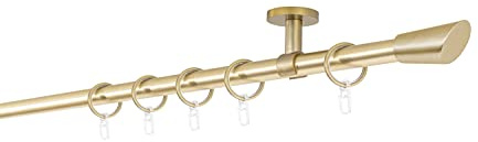 ondeco Gardinenstange auf Maß 20mm Rag 1-lauf Vorhangstange Deckenträger 4cm Stilgarnitur mit Ringen für Vorhänge 250cm Messing-Matt