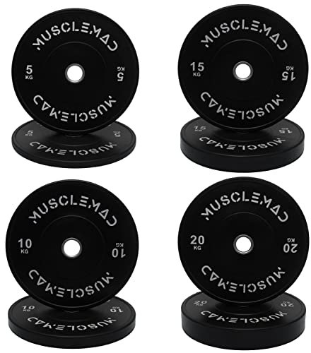 Olympic Bumper Plates Set - Olympic Weightlifting Weight rubber Plates Barbell Weights for Training and Workout at Home Gym by MUSCLE MAD, 100kg Set