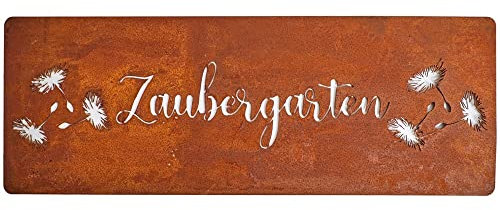 matches21 Schild Metall ZAUBERGARTEN Rostoptik rechteckig zum Aufhängen und hinstellen Gartendeko 1 STK 40x15 cm