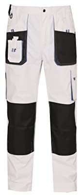 WORK IDEA Pantaloni da lavoro da uomo con tasche in tela Oxford resistente, bianco, XL