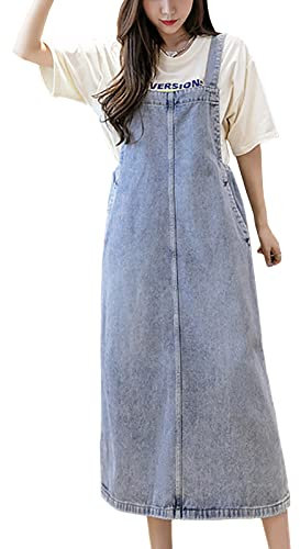 Yishengwan Salopette Gonna Donna Jeans Lunga Vestito Salopette Overall Senza Maniche Denim Vestiti con Tasca Azzurro XXL