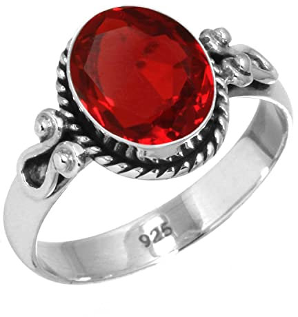 Jeweloporium Roter Rubin, Kunstsilber, Größe 50 (15,9), 925er Sterlingsilberring für Damen, ovaler Edelstein, handgefertigter Schmuck