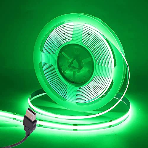 Wisada COB LED Streifen 5M, Innenbereich Nicht Wasserdichte USB Flexibler COB LED Lichtband,DC 5V 320 LEDs/m Grün FCOB LED Band für Schrankbeleuchtung,Schlafzimmer, Bar, Bühne, Weihnachtsfeier