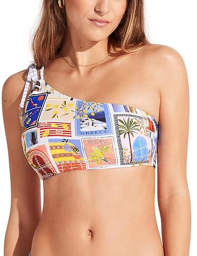 Seafolly Damen One Shoulder Top Badeanzug Bikini, On Vacation Azur, 38