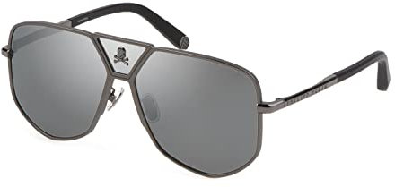 Philipp Plein Herren Sonnenbrille 61-14-145, Grau, Klassisch, UV-Schutz, Rechteckig, Männer
