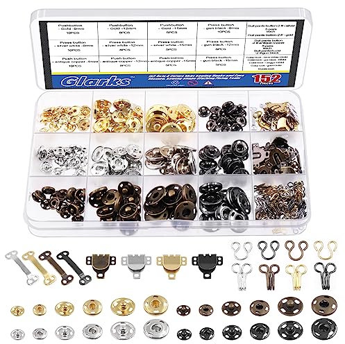 Glarks 152 Pairs 3 Styles Sewing Hooks and Eyes with Sew-on Snaps Kit, 4 Colors Hook and Eye Closures Snap Buttons Fasteners Press Studs Sewing Snap Clothing Fixing Tool for Trouser Skirt Bra Shirt