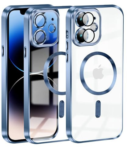 KetteTech Coque Magnétique pour iPhone 12, Compatible avec MagSafe Étui Protection Antichoc Militaire Silicone Ultra Mince Housse Anti-Vibration et Anti-Empreintes, Bleu Transparent
