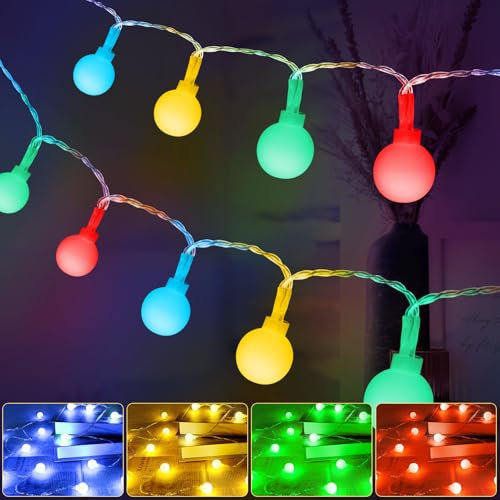 AUAUY Bunt Kugel Lichterkette, 6M/19.7ft 40 LED Batteriebetriebene Lichterkette, Ideale Partylichterkette, 2 Modi Wasserdichte für Innen-Außen-Hochzeitsfeier Neujahr Garten Weihnachtsdekoration