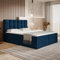 MOTIVENA Santiago Boxspringbett 140x200 mit Bettkasten und Topper, Polsterbett 140x200 mit Bettkasten, Taschenfederkern-Matratze (H3), Visco Memory-Foam Topper (H2), Samt, Blau (Dunkelblau)