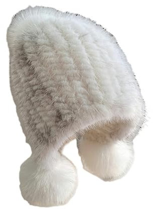 TEidea Wintermützen für Frauen Stilvolle Winter Strickpelzmütze für Frauen - Faux Nerz Pelz Ohr Warme Mütze mit Spirale Beanie, Kreuz, Nerz, Weiß, Good elastic