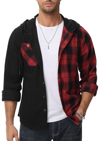 SwissWell Chemise en flanelle à carreaux pour homme - Manches longues - Chemise de bûcheron décontractée boutonnée - Avec poche de poitrine - Coupe droite (M-3XL), 3466 - Noir et rouge, XL