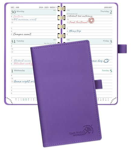 „POPRUN Akademischer Taschenkalender 2024–2025, schmal (16,5 x 9 cm), Wochenansicht, Spirale, 17 Monate (24. August, 25. Dezember), kleines Tagebuch, Wochenplaner zur Jahresmitte, PU-Ledereinband (li