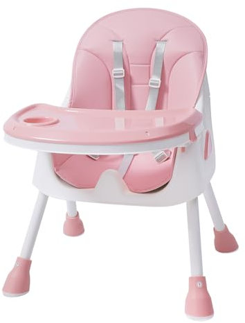 Hochstuhl, Kinderhochstuhl Einstellbare Höhe mit PU-Kissen Oxford-Stoffgurt bis zu 80 kg für Babys von 6 Monaten bis 6 Jahren (Rosa)
