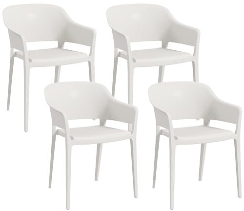 Outsunny Set di 4 Sedie da Giardino in Plastica, Sedie Impilabili con Braccioli e Schienale Alto in PP, Bianco