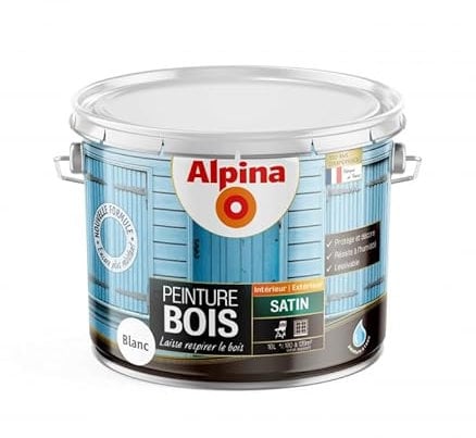 ALPINA - Alpina Peinture Bois Microporeuse - Intérieur & Extérieur - Satin - Conditionnement 10L, Couleur BLANC