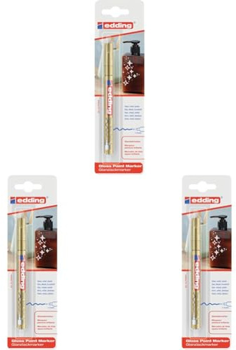 edding 751 gloss paint marker - gold - pack of 3 paint marker - round nib 1-2 mm - paint pen for glass, pebbles, wood, plastic, paper - waterproof, high coverage