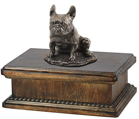 Art-Dog Custom Dog Mama Sitzende Statue Gedenkurne - Handgefertigte kaltgegossene Bronze auf Birkensockel - Urne für die Asche von Hunden - 24,5x29x21cm - 5l - Französische Bulldogge II