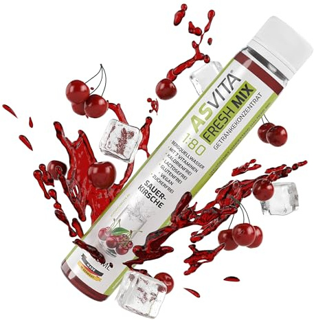 AsVita Getränkekonzentrat Fresh Mix 1:80-25ml Fresh2Go - Getränkesirup zuckerfrei - Geschmacksrichtung (Sauerkirsche) Zuckerfreier Sirup für Wasser