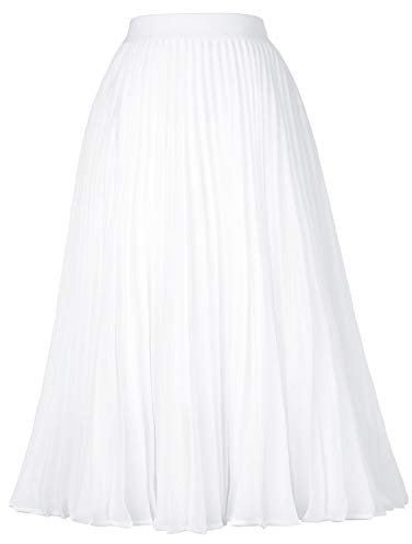 GRACE KARIN Rock Weiß Damen Faltenrock Lang A-Linie Hohe Taille Plisseerock S cl2473-9/Weiß