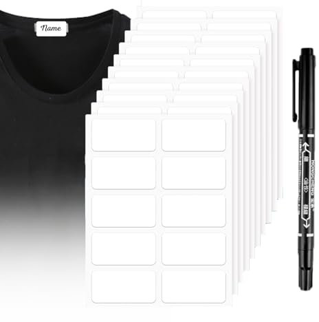 100 Pcs No-Iron Labels for Clothes Wash Writable Self Adhesive Name Sticker with Permanent Fabric Marker for Daycare Camp, Nursing Home, Washer and Dryer Safe(White)